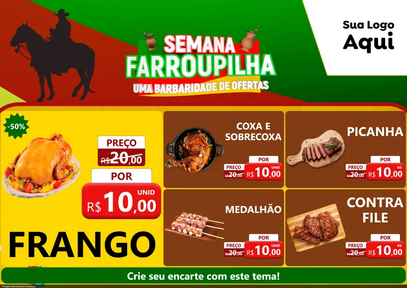 Modelo de Encarte para Encarte A4 Horizontal com o tema Semana Farroupilha - Uma Barbaridade de Ofertas para Assados