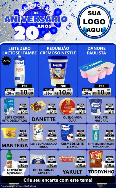 Modelo de Encarte para Encarte Grande com o tema Promoção de Aniversário - 20 Anos para Frios e Laticínios