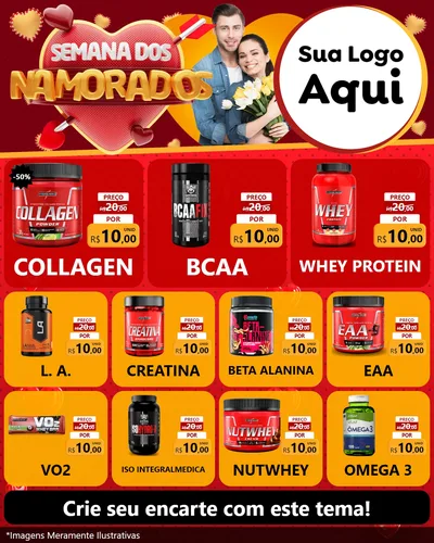 Modelo de Rede Social para Feed Instagram com o tema Semana dos Namorados para Suplementos alimentares