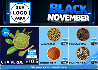 Modelo de Encarte para Encarte A4 Horizontal com o tema Black November para Produtos Naturais