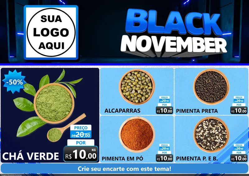 Modelo de Encarte para Encarte A4 Horizontal com o tema Black November para Produtos Naturais