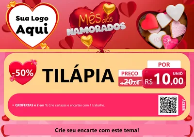 Modelo de Cartaz para Cartaz A4 Horizontal com o tema Mês dos Namorados para Peixaria