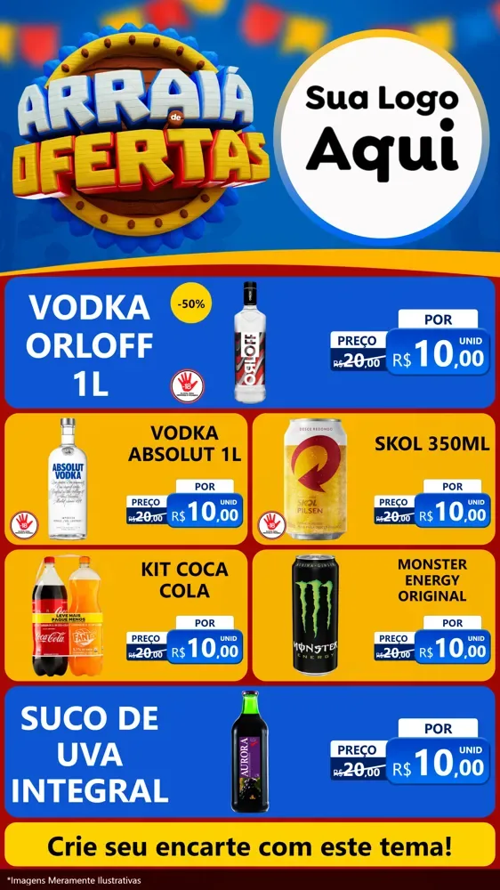 Modelo de TV para TV Vertical com o tema Arraiá de Ofertas - Junina para Distribuidora de bebidas