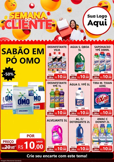 Modelo de Encarte para Encarte A4 Vertical com o tema Semana do Cliente para Produtos de Limpeza