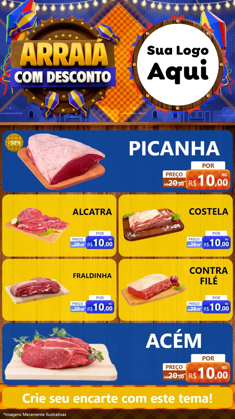 Modelo de TV para TV Vertical com o tema Arraiá Com Desconto para Açougue