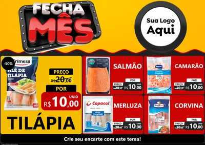 Modelo de Encarte para Encarte A4 Horizontal com o tema Fecha Mês para Peixaria