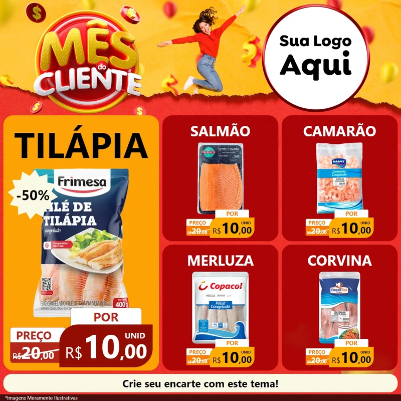 Modelo de Rede Social para Feed Facebook com o tema Mês do Cliente para Peixaria