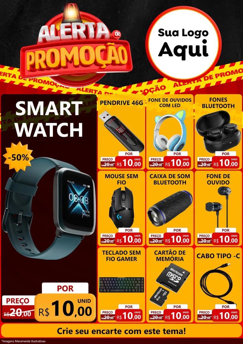 Modelo de Encarte para Encarte A4 Vertical com o tema Alerta de Promoção para Informática