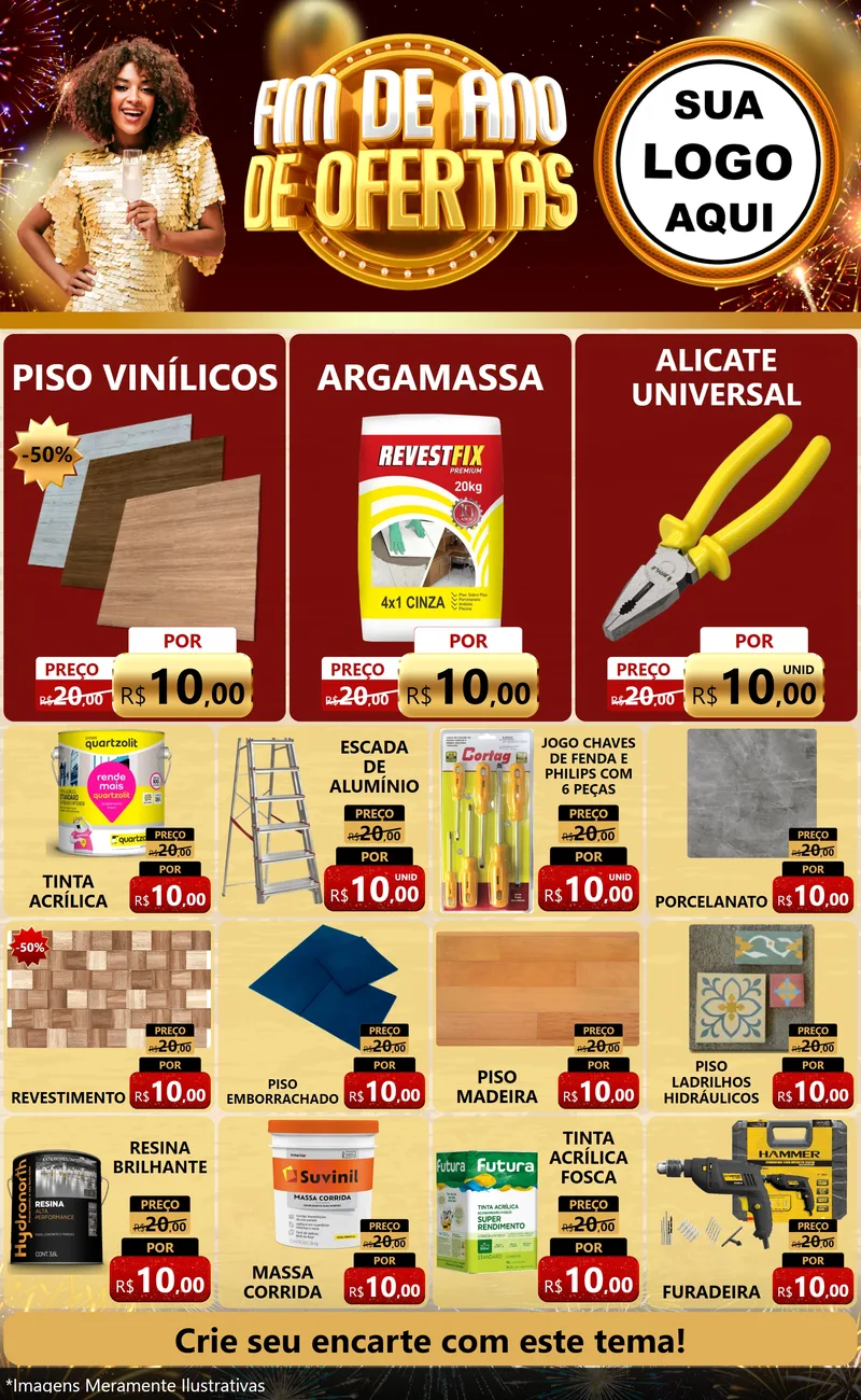 Modelo de Encarte para Encarte Grande com o tema Fim de Ano de Ofertas para Material para Construção