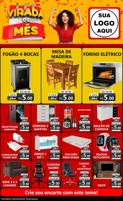 Modelo de Encarte para Encarte Grande com o tema Virada de Mês para Móveis e Eletro