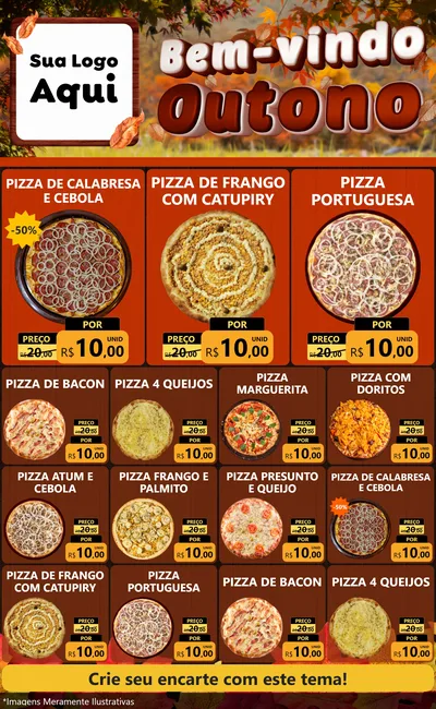 Modelo de Encarte para Encarte Grande com o tema Bem-vindo Outono para Pizzaria