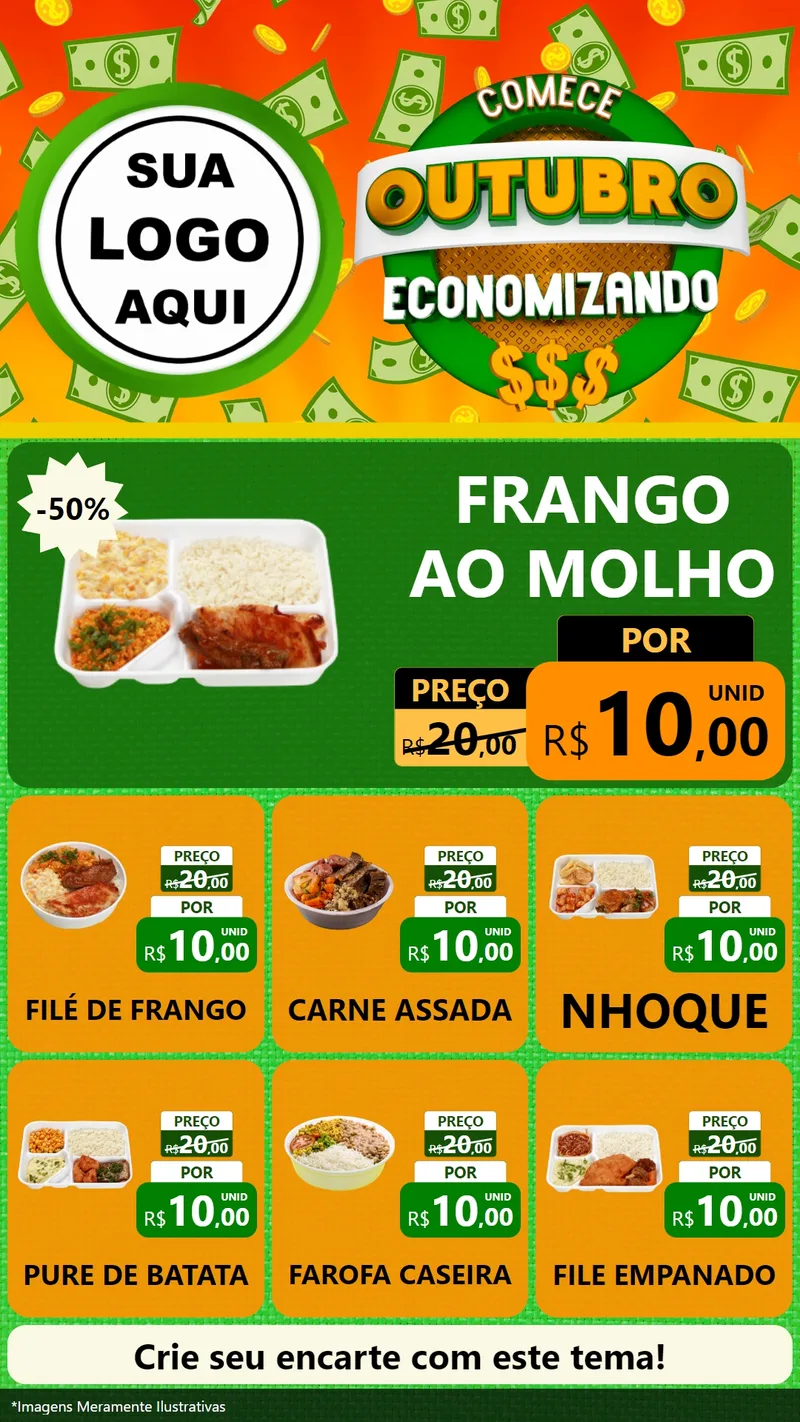 Modelo de Rede Social para Stories com o tema Comece Outubro Economizando para Restaurante