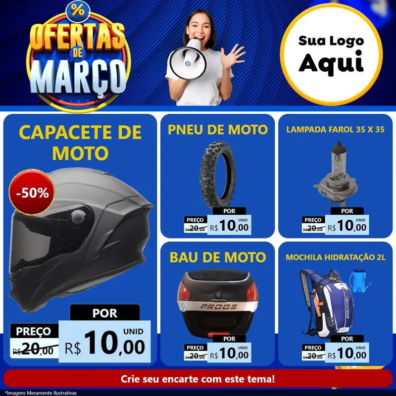 Modelo de Rede Social para Feed Facebook com o tema Ofertas de Março para Moto peças