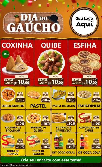 Modelo de Encarte para Encarte Grande com o tema Dia do Gaúcho para Salgadaria