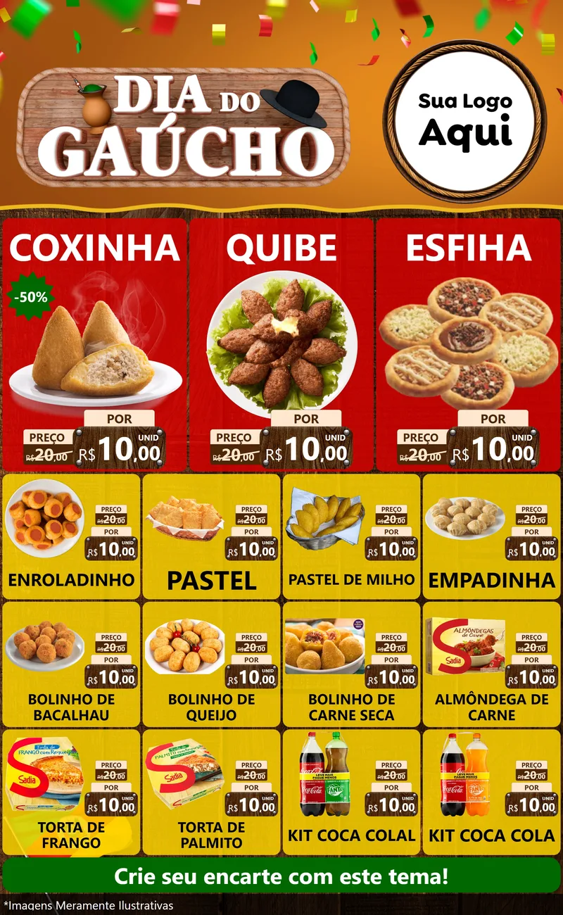 Modelo de Encarte para Encarte Grande com o tema Dia do Gaúcho para Salgadaria