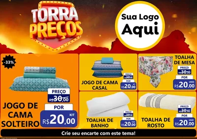Modelo de Encarte para Encarte A4 Horizontal com o tema Torra Preços para Cama, Mesa e Banho