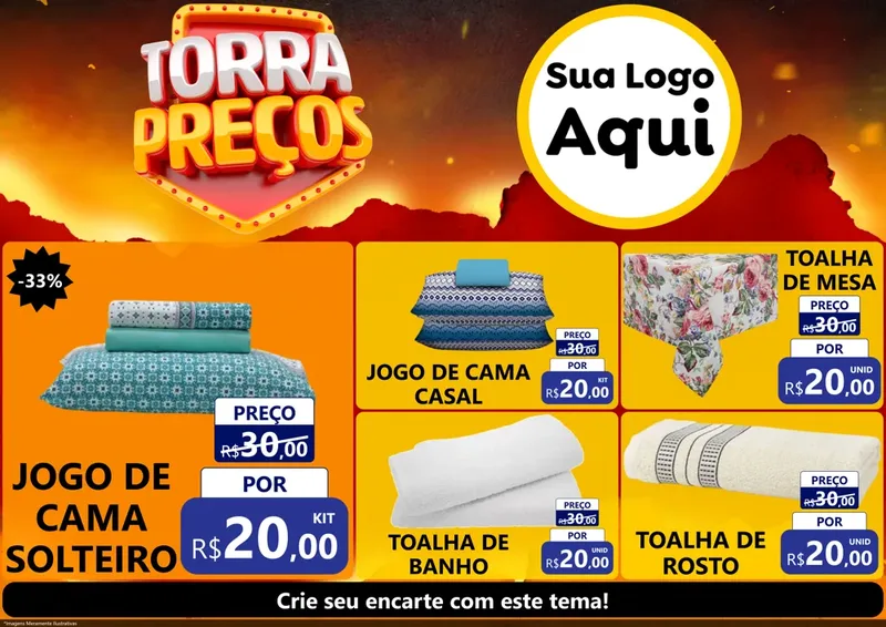 Modelo de Encarte para Encarte A4 Horizontal com o tema Torra Preços para Cama, Mesa e Banho