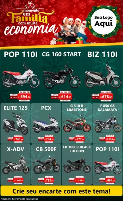 Modelo de Encarte para Encarte Grande com o tema Momento em Família (Natal) para Concessionaria de Motos