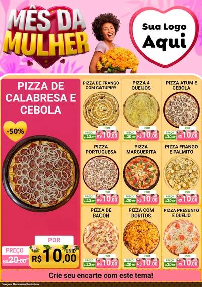 Modelo de Encarte para Encarte A4 Vertical com o tema Mês da Mulher para Pizzaria