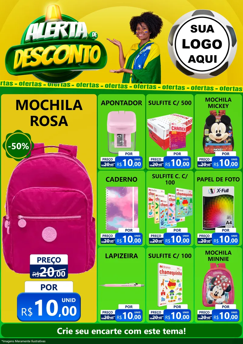 Modelo de Encarte para Encarte A4 Vertical com o tema Alerta de Desconto para Papelaria