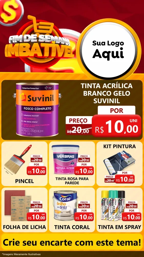 Modelo de Rede Social para Stories com o tema Fim de Semana Imbatível para Tintas e Ferramentas