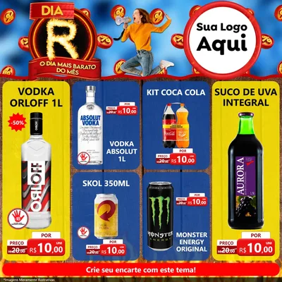 Modelo de Rede Social para Feed Facebook com o tema Dia R - O Dia Mais Barato Do Mês para Distribuidora de bebidas