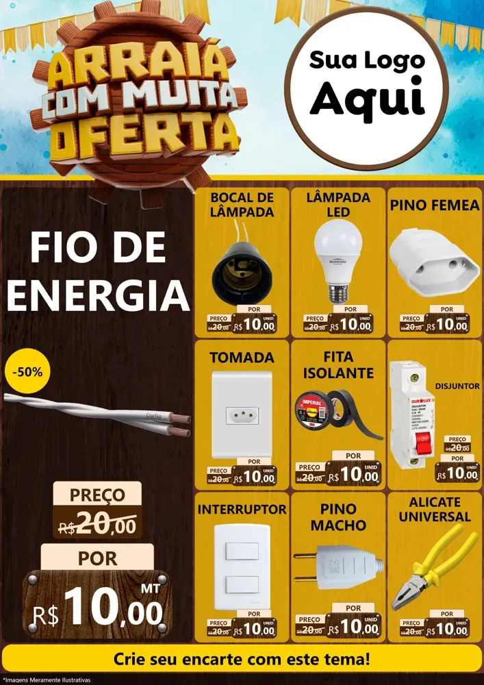Modelo de Encarte para Encarte A4 Vertical com o tema Ofertas de São João - Junina para Materiais Elétricos