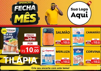 Modelo de Encarte para Encarte A4 Horizontal com o tema Operação Fecha Mês para Peixaria