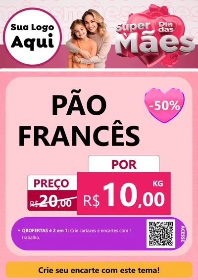 Modelo de Cartaz para Cartaz A4 Vertical com o tema Super Dia Das Mães para Padaria