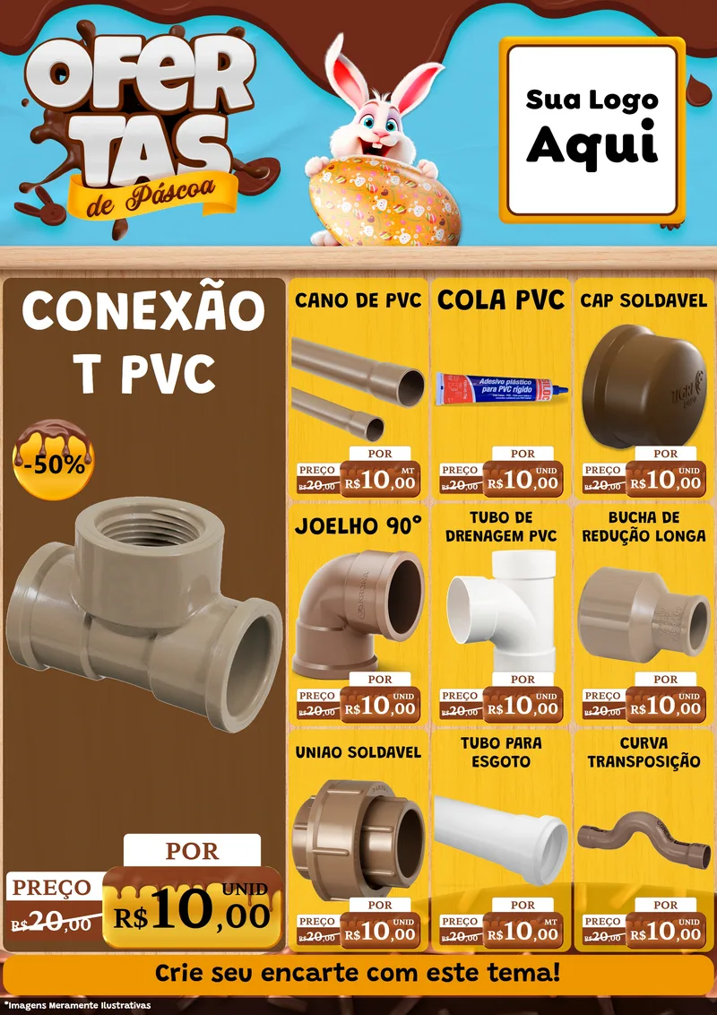 Modelo de Encarte para Encarte A4 Vertical com o tema Ofertas de Páscoa para Tubos e conexões