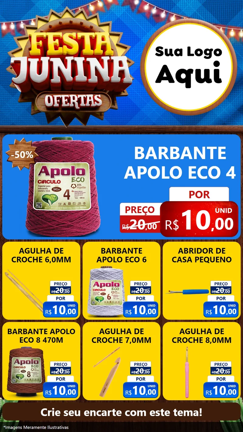 Modelo de Rede Social para Stories com o tema Festa Junina Ofertas para Armarinho e Aviamentos