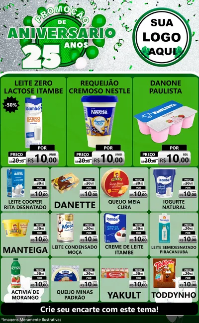 Modelo de Encarte para Encarte Grande com o tema Promoção de Aniversário - 25 Anos para Frios e Laticínios