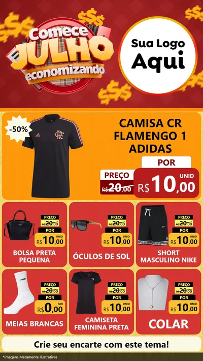 Modelo de Rede Social para Stories com o tema Comece Julho Economizando para Roupas e acessórios