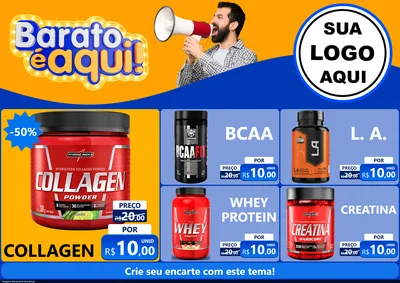Modelo de Encarte para Encarte A4 Horizontal com o tema Barato é aqui para Suplementos alimentares