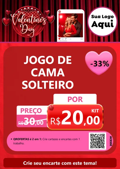 Modelo de Cartaz para Cartaz A4 Vertical com o tema Valentine's Day para Cama, Mesa e Banho