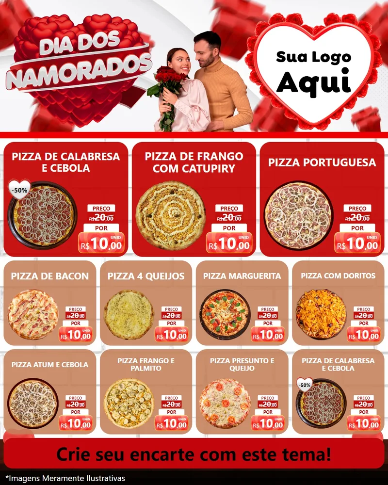 Modelo de Rede Social para Feed Instagram com o tema Dia dos Namorados para Pizzaria