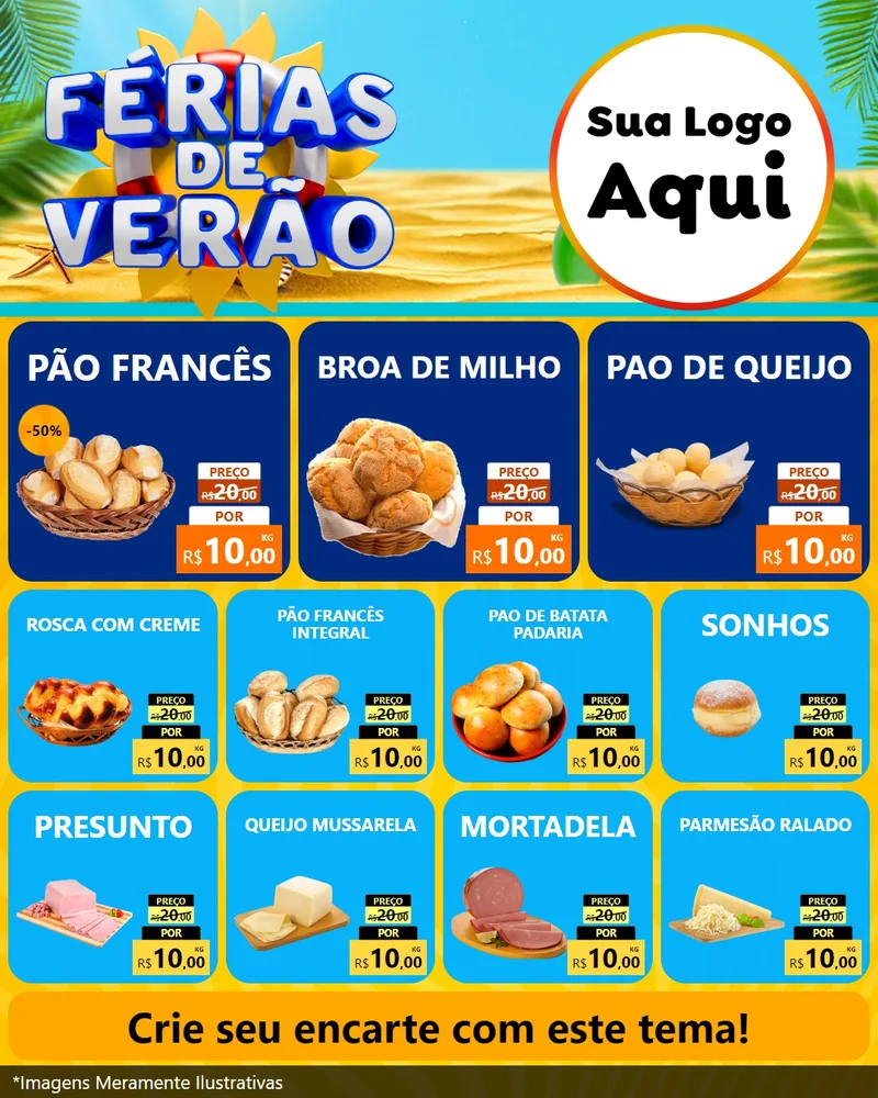 Modelo de Rede Social para Feed Instagram com o tema Férias de Verão para Padaria