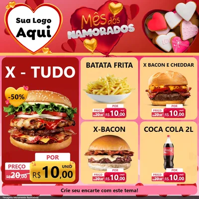 Modelo de Rede Social para Feed Facebook com o tema Mês dos Namorados para Hamburgueria
