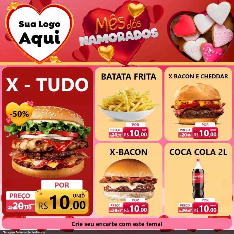 Modelo de Rede Social para Feed Facebook com o tema Mês dos Namorados para Hamburgueria