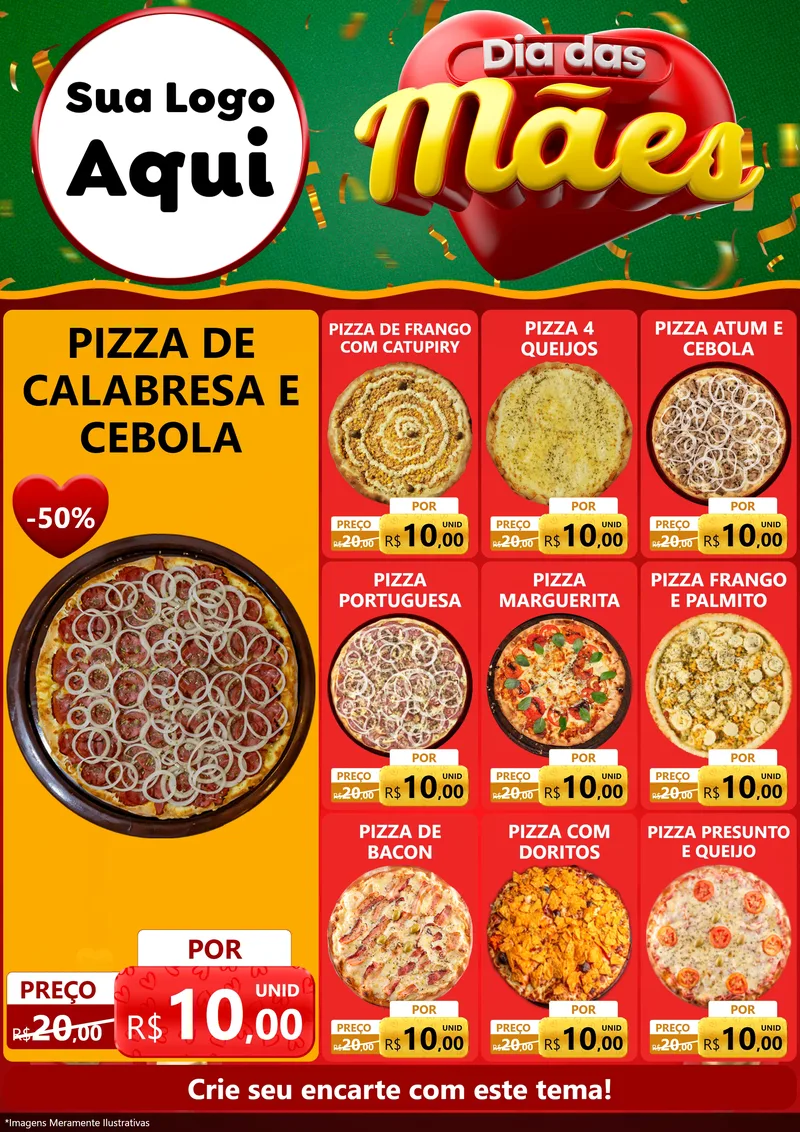 Modelo de Encarte para Encarte A4 Vertical com o tema Dia das Mães para Pizzaria