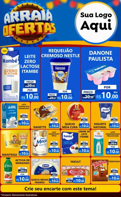 Modelo de Encarte para Encarte Grande com o tema Arraiá de Ofertas - Junina para Frios e Laticínios