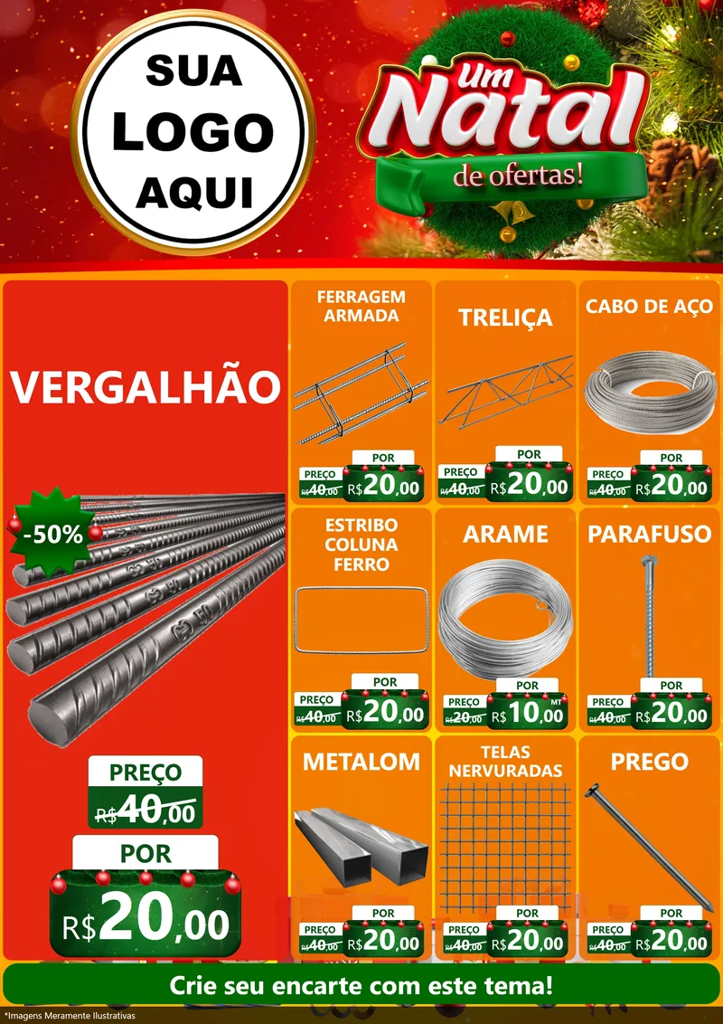 Modelo de Encarte para Encarte A4 Vertical com o tema Um Natal de Ofertas para Ferragens