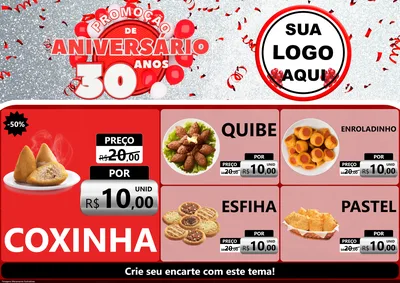 Modelo de Encarte para Encarte A4 Horizontal com o tema Promoção de Aniversário - 30 Anos para Salgadaria