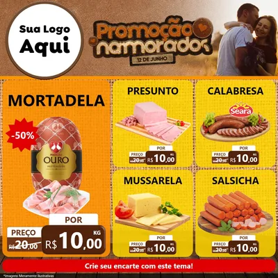 Modelo de Rede Social para Feed Facebook com o tema Promoção Namorados para Frios e Laticínios