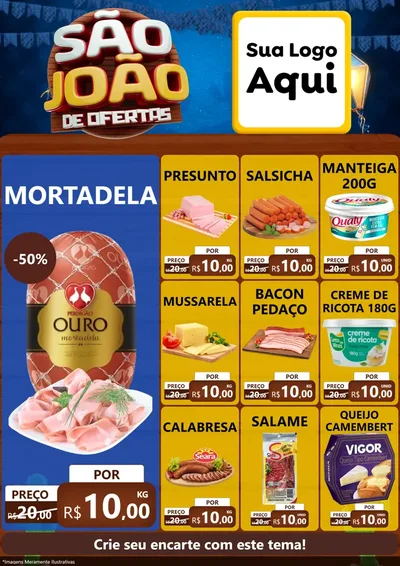 Modelo de Encarte para Encarte A4 Vertical com o tema São João Ofertas Imbatíveis! - Junina para Frios e Laticínios