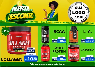 Modelo de Encarte para Encarte A4 Horizontal com o tema Alerta de Desconto para Suplementos alimentares