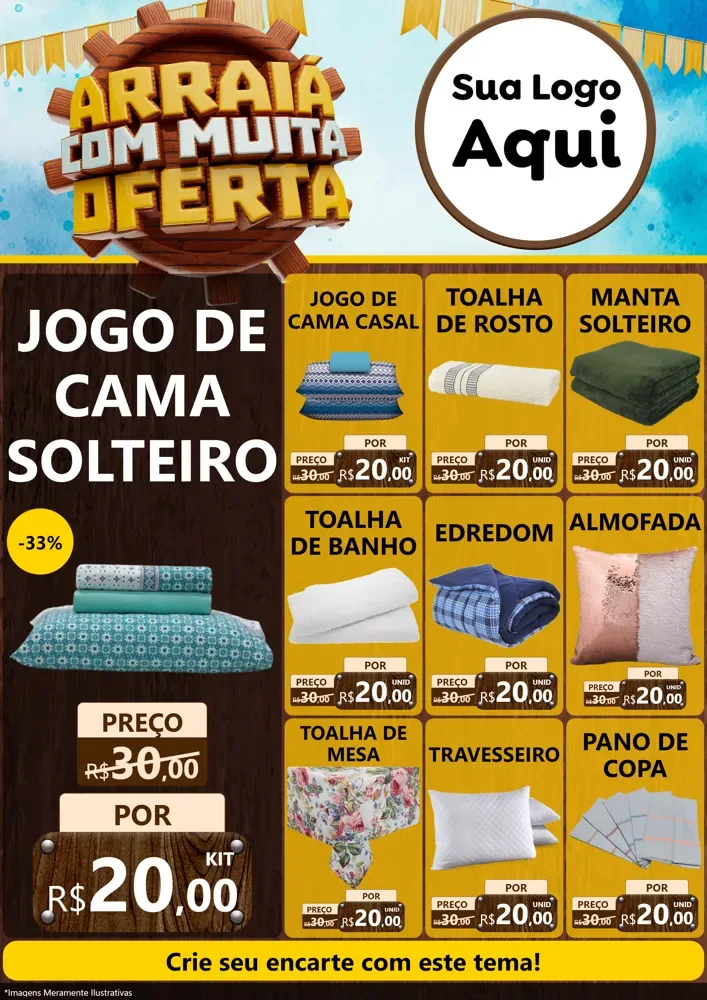 Modelo de Encarte para Encarte A4 Vertical com o tema Ofertas de São João - Junina para Cama, Mesa e Banho