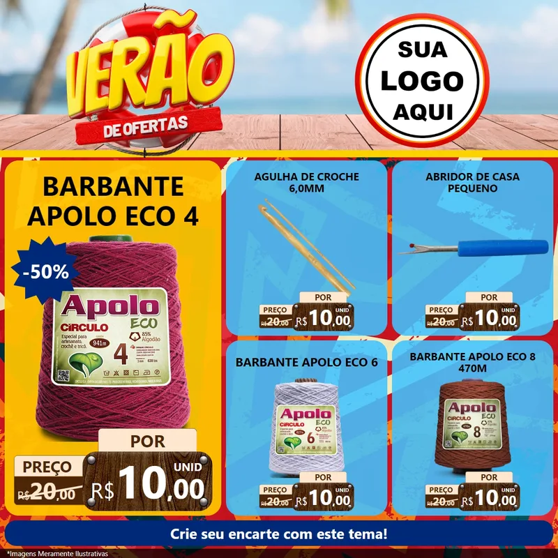 Modelo de Rede Social para Feed Facebook com o tema Verão de Ofertas para Armarinho e Aviamentos