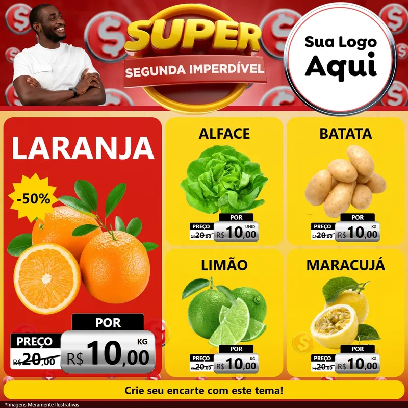 Modelo de Rede Social para Feed Facebook com o tema Super Segunda Imperdível para Hortifrúti