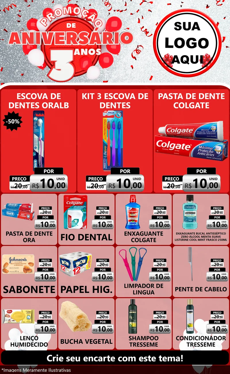 Modelo de Encarte para Encarte Grande com o tema Promoção de Aniversário - 3 Anos para Higiene Pessoal